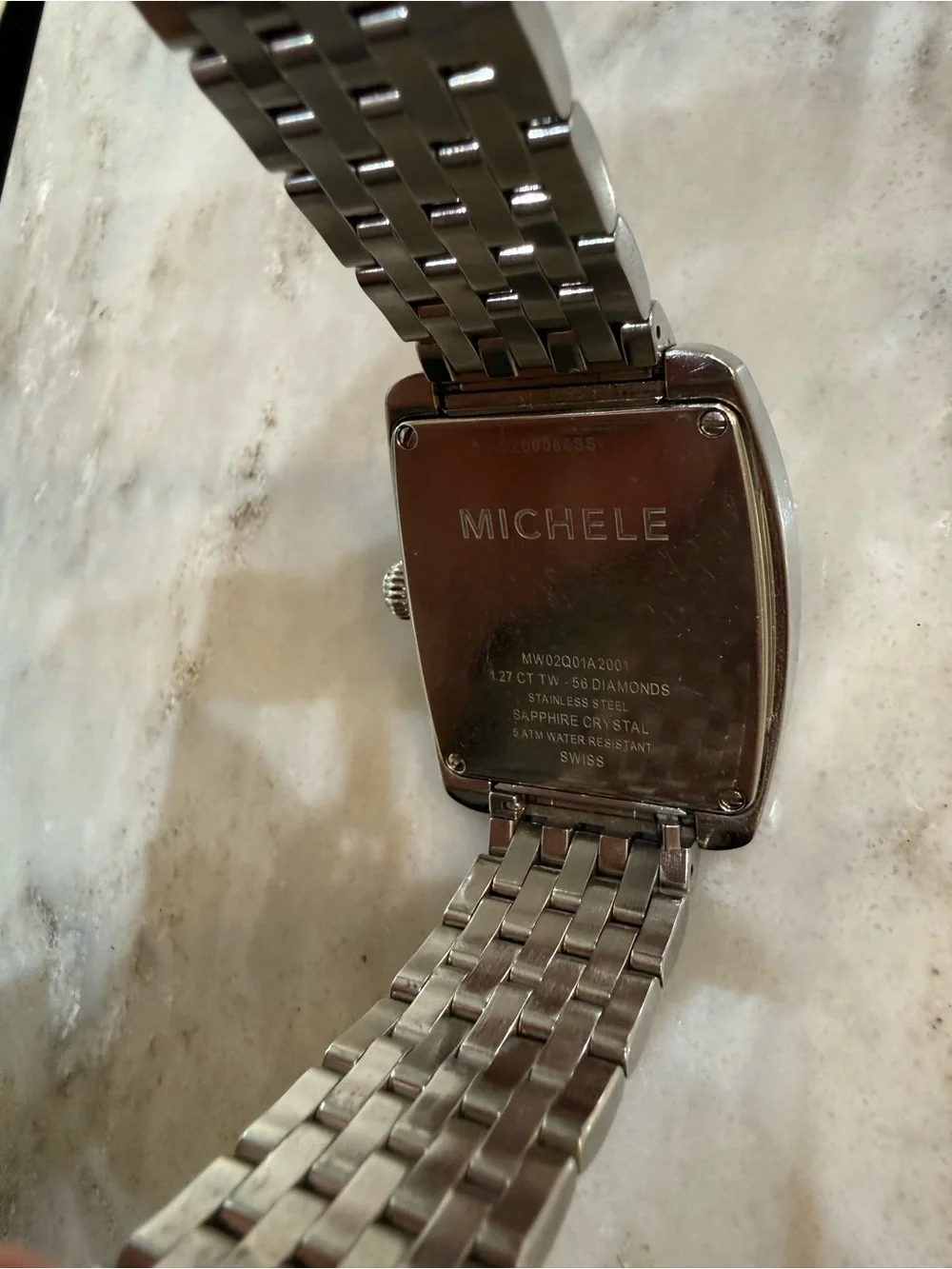 Michele Silver-Tone Diamond Bezel Bracelet Watch